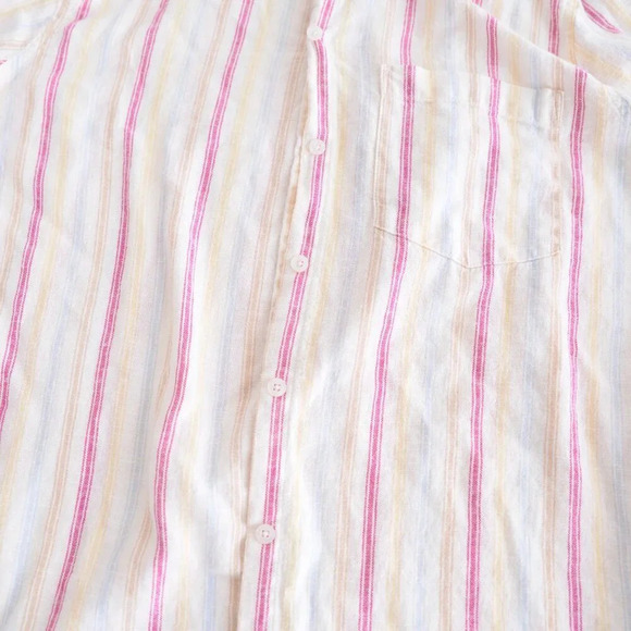 Gap Cream w Pink Stripe 55%  Linen Button Up Lightweight Dress Shirt Size XL - Picture 7 of 11